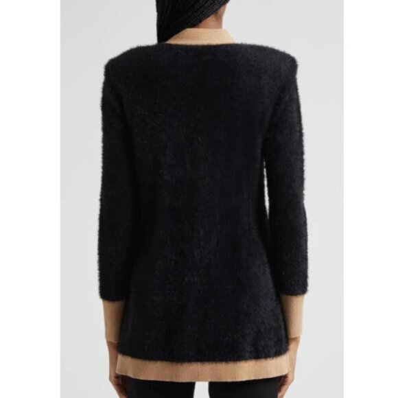 L'AGENCE 'Elin' 4-Pocket Fuzzy Cardigan Sweater, Black/Camel - Picture 4 of 4